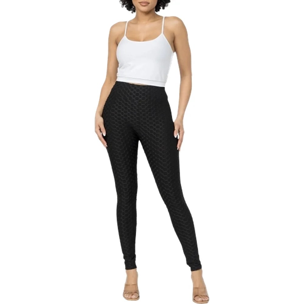 Solid Honeycomb High-Waist Leggings