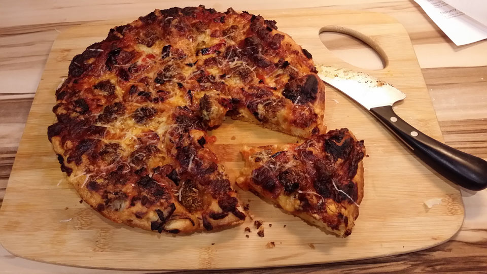 chorizo and parmesan pan pizza