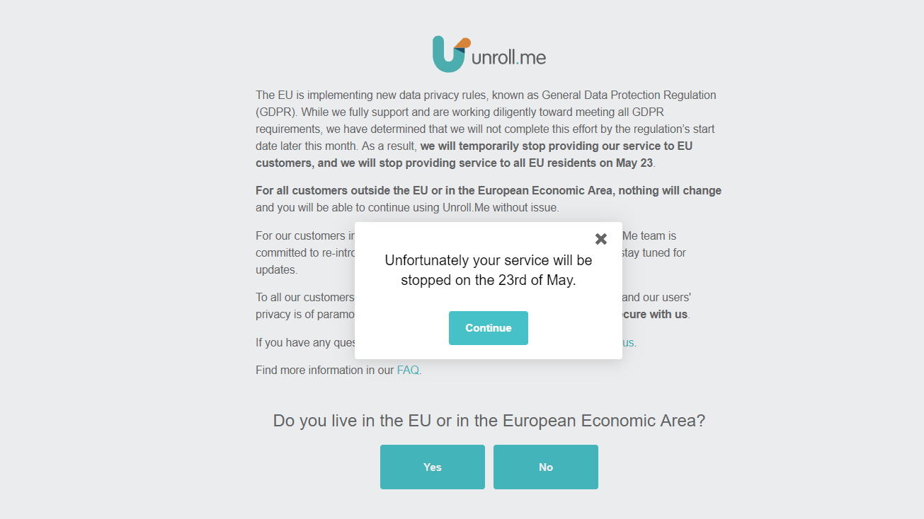 Why has Unroll.me suddenly stopped working? The Big Tech Question