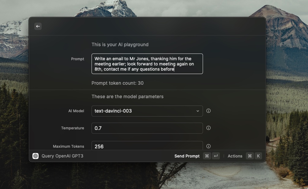 OpenAI prompt in Raycast