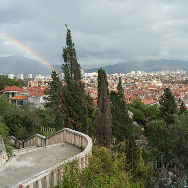 A rainbow over the city of Split, Croatia, from atop the western hill