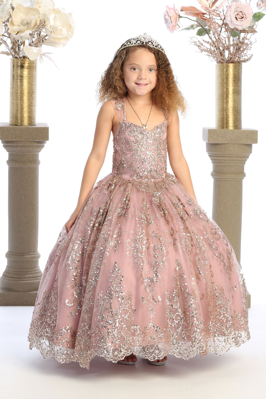 9019 Sequins ballgown with keyhole back - 6, Rose