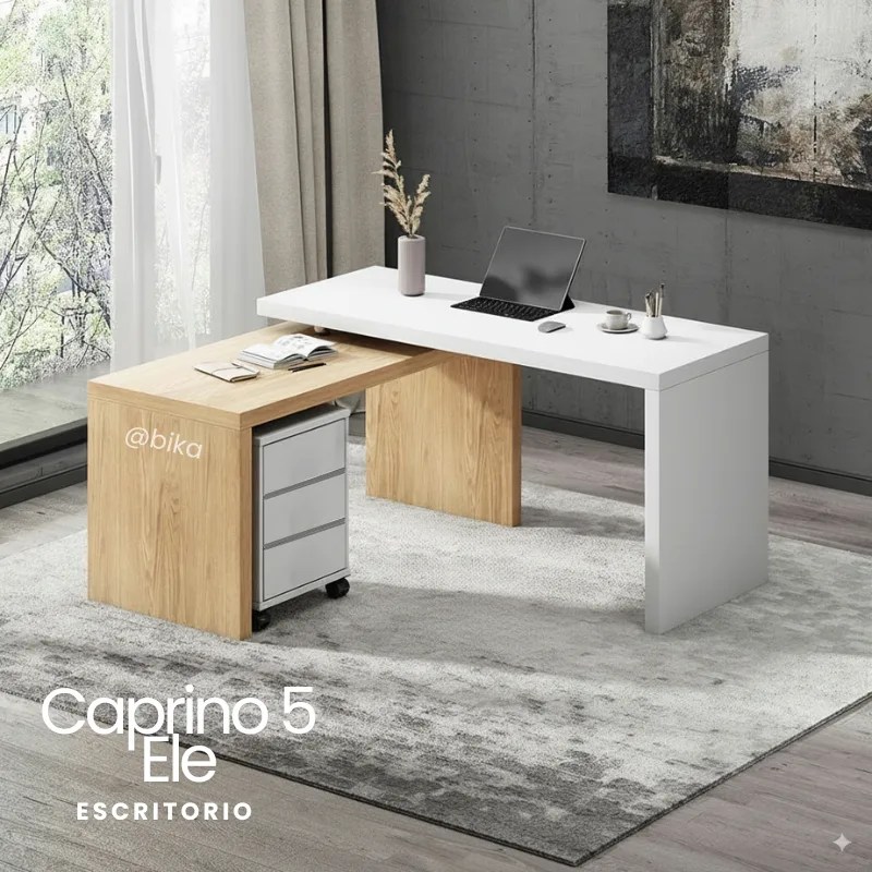 escritorio caprino 5 ele color natural y blanco