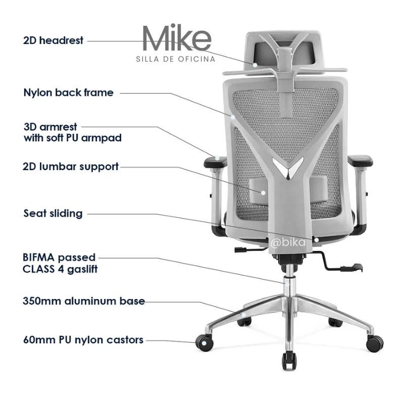 Silla de Escritorio Rresidente Mike gris