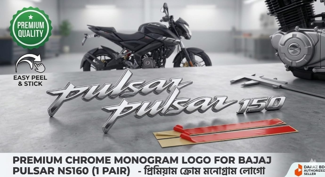 Premium Chrome Monogram Logo for Bajaj Pulsar DD 150 (1 Pair) - 3D Silver Emblem Sticker