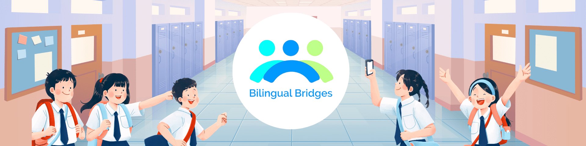 Illustrated students going back to school, promoting how to support multilingual learners with language development strategies for teachers.