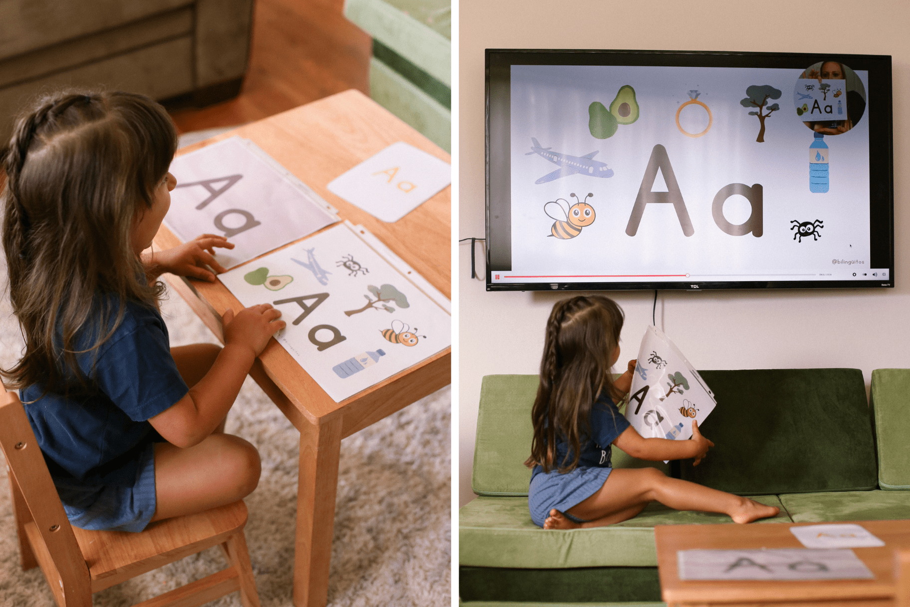 Las Letras en mi Boca spanish literacy videos for bilingual kids, la letra A