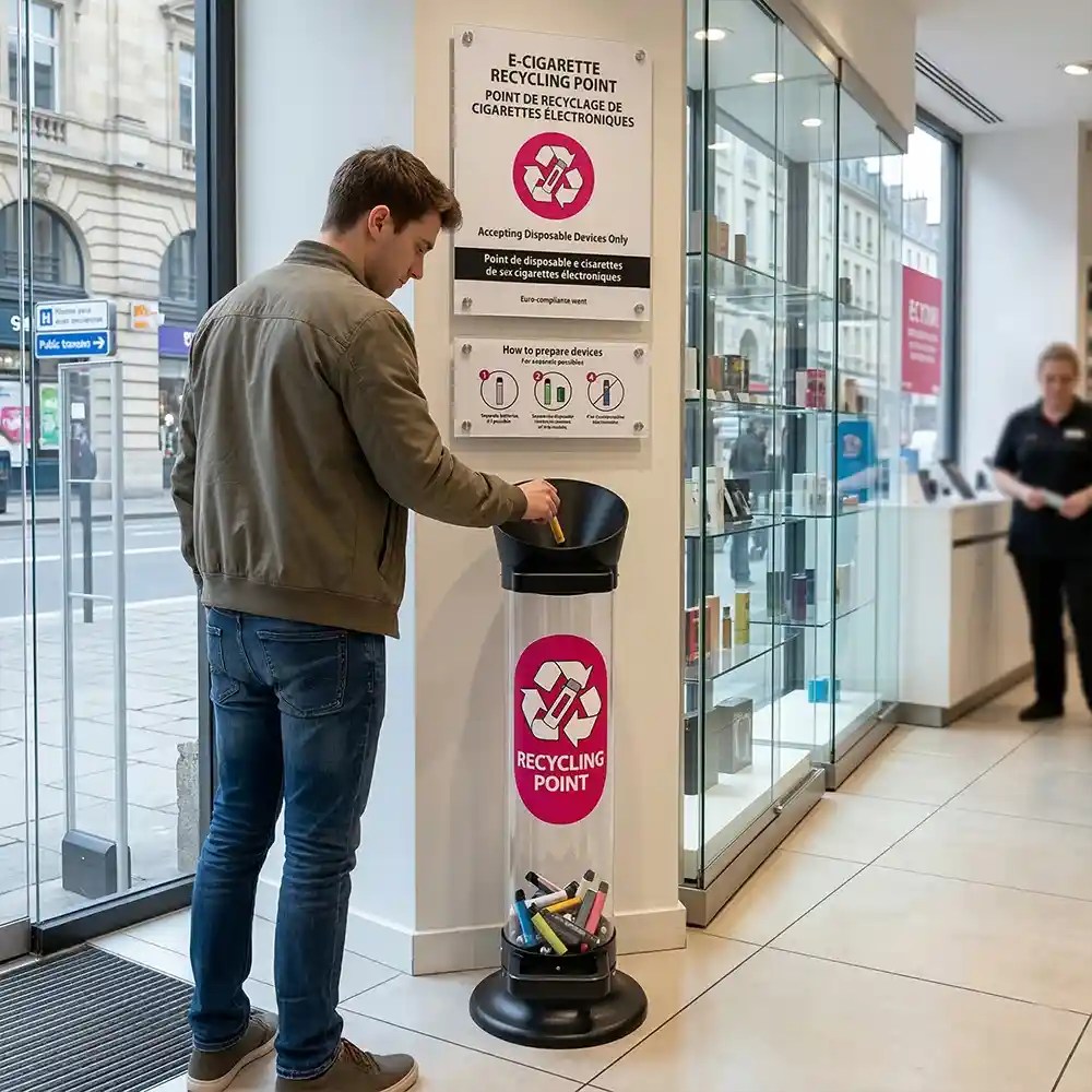 Dedicated vape and battery recycling point in a retail store