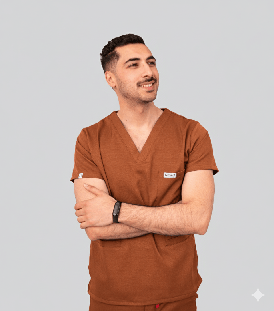 pyjama médical de bloc pour homme en orange brique