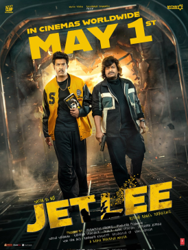 Jetlee movie poster featuring Satya and another character walking through an airplane-style action backdrop