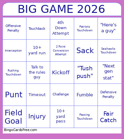 BIG GAME 2026 Bingo Cards Free Unlimited Big Game 2026 40170 