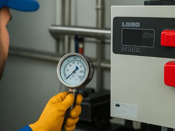 Man checking pressure gauge reading