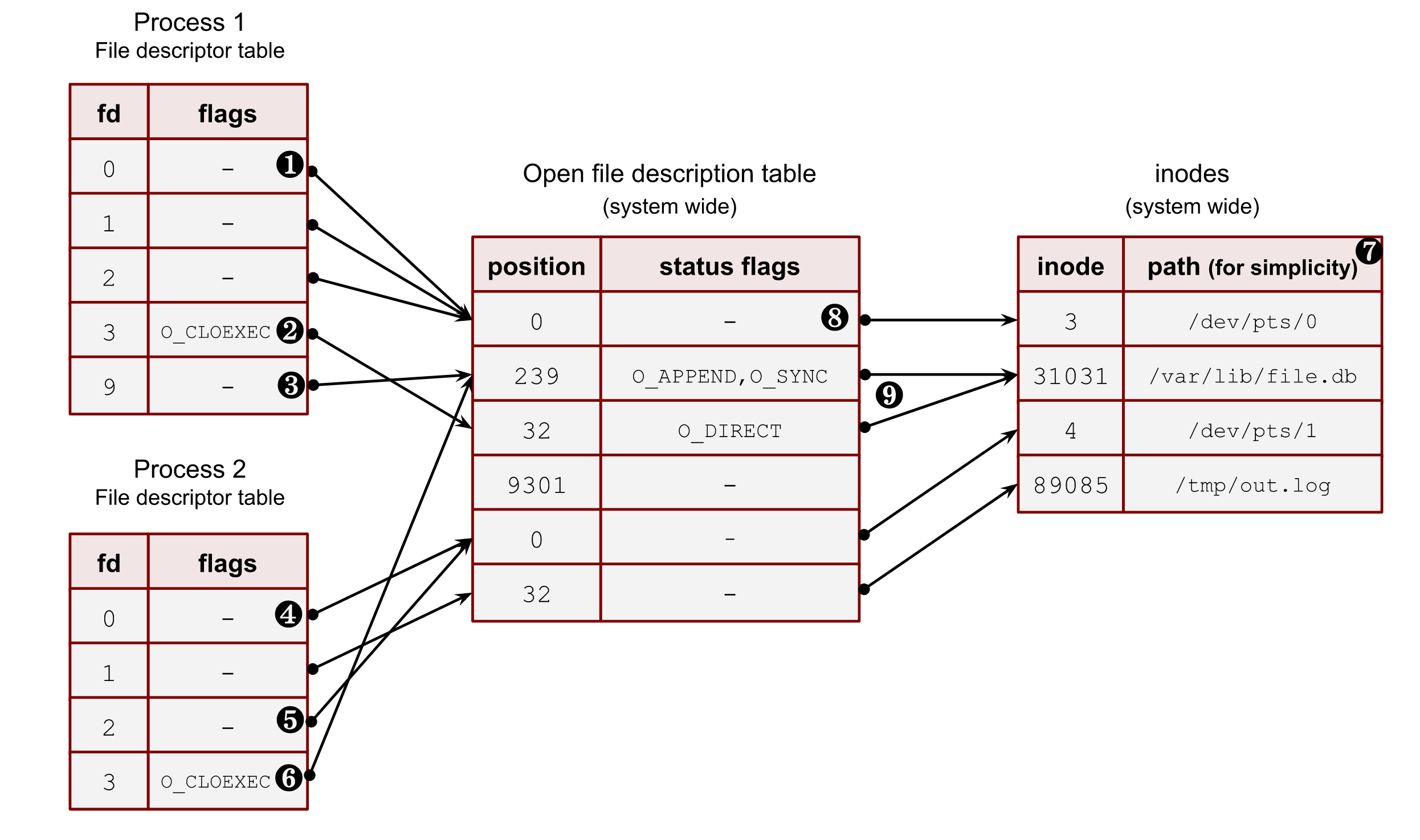 File descriptor and open file description