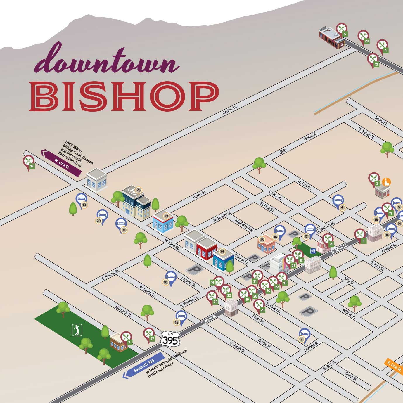 Eastern Sierra Maps Brochures Visit Bishop Downtown Bishop Map 