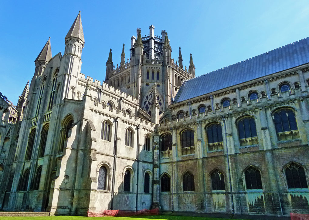 The octagonal tower shot from the north east. Tea and cake was being enjoyed on the green surrounding the Cathedral. Ely's octagonal tower shot from the north east.