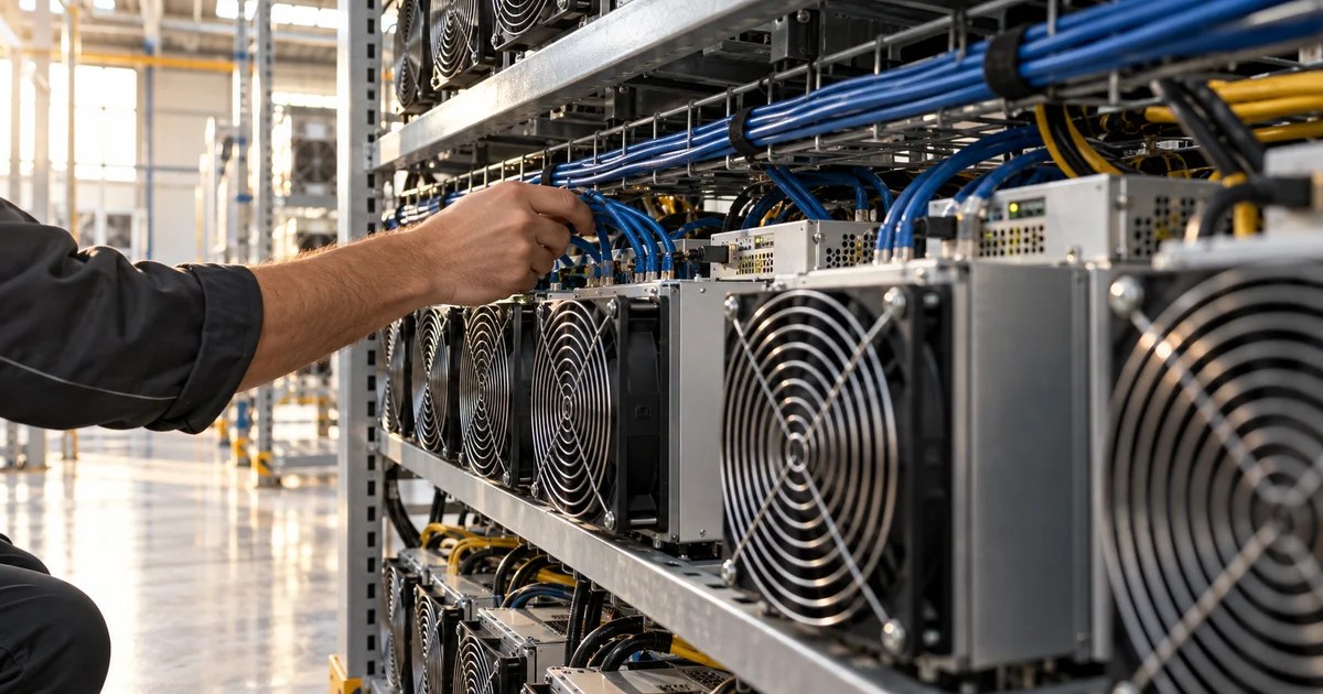 Illustration de machines de minage Bitcoin et de leur connexion réseau