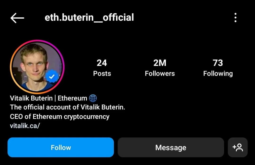 Ethereum co-founder warns against fake Instagram accounts 2 Ethereum co-founder warns against fake Instagram accounts 2