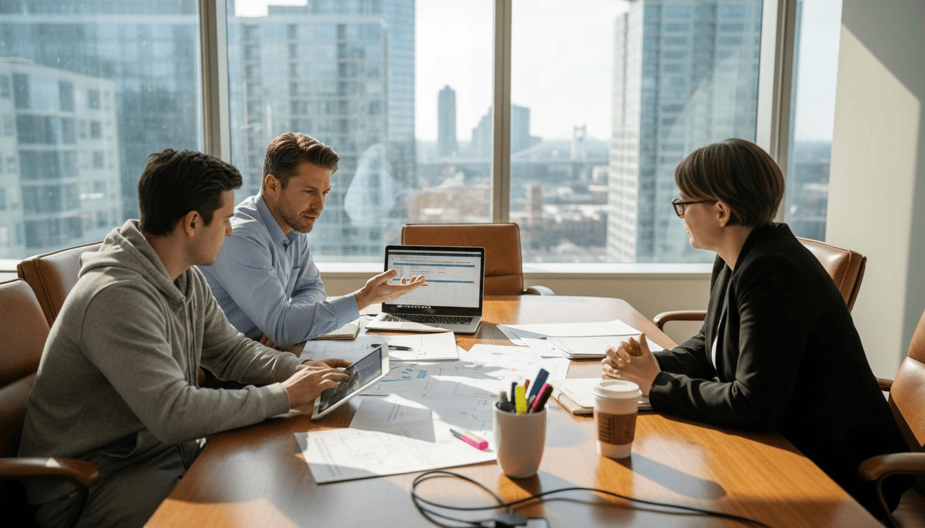 IT team planning cloud migration at conference table
