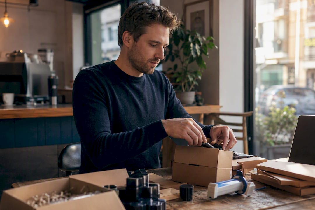 Entrepreneur packing product shipments
