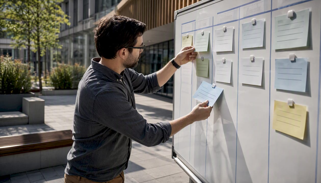 Hands adjusting physical inventory card and chart