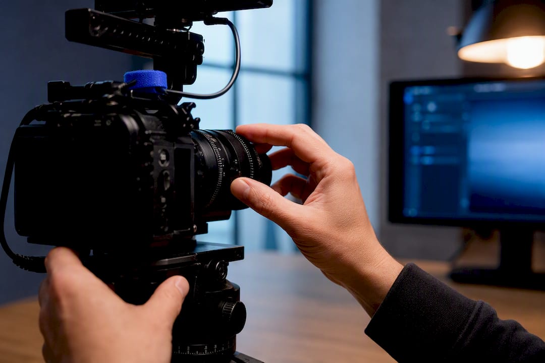 Camera operator framing a product demonstration