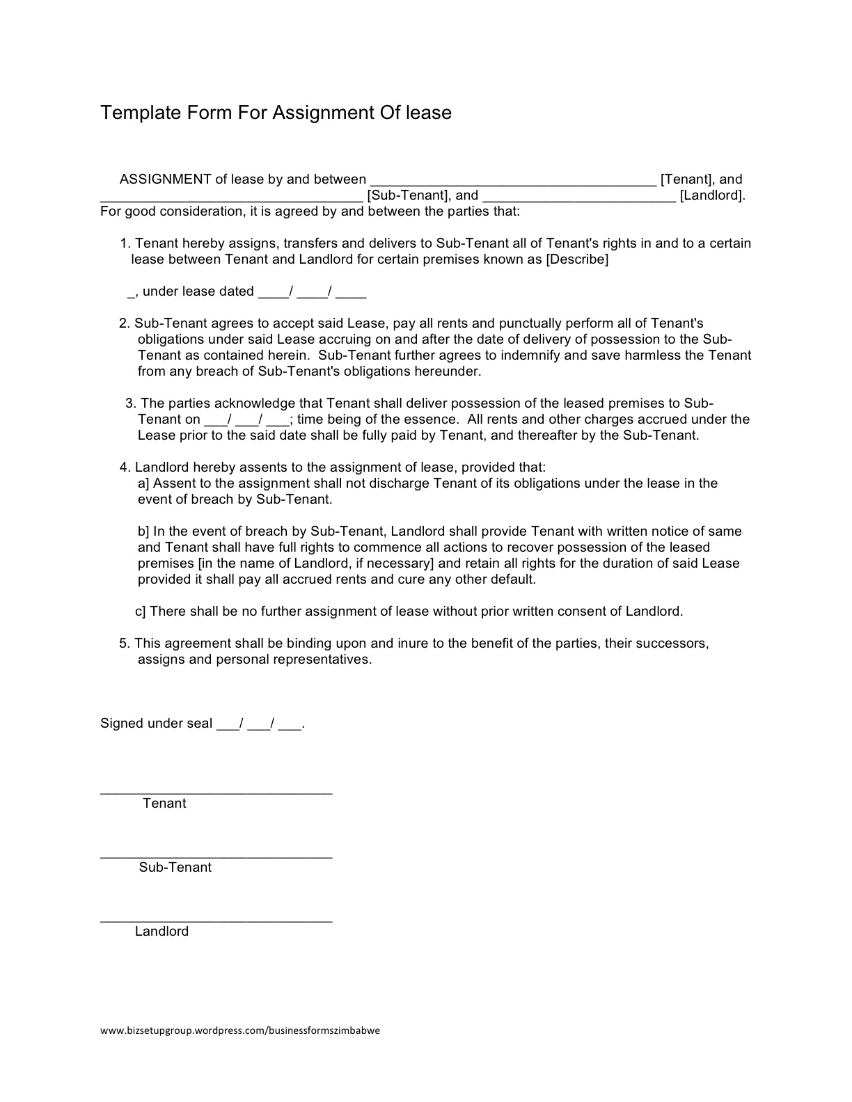 form for assignment of a lease in zimbabwe bizsetup group