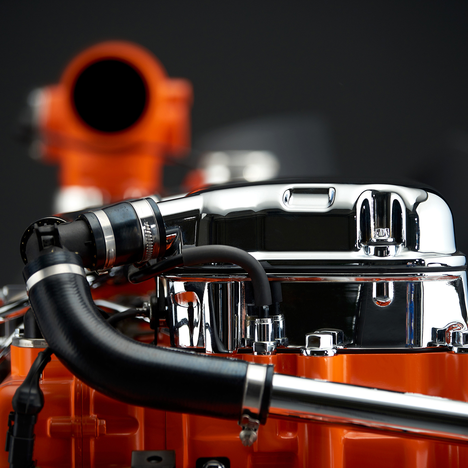 Scania's orange and black engine