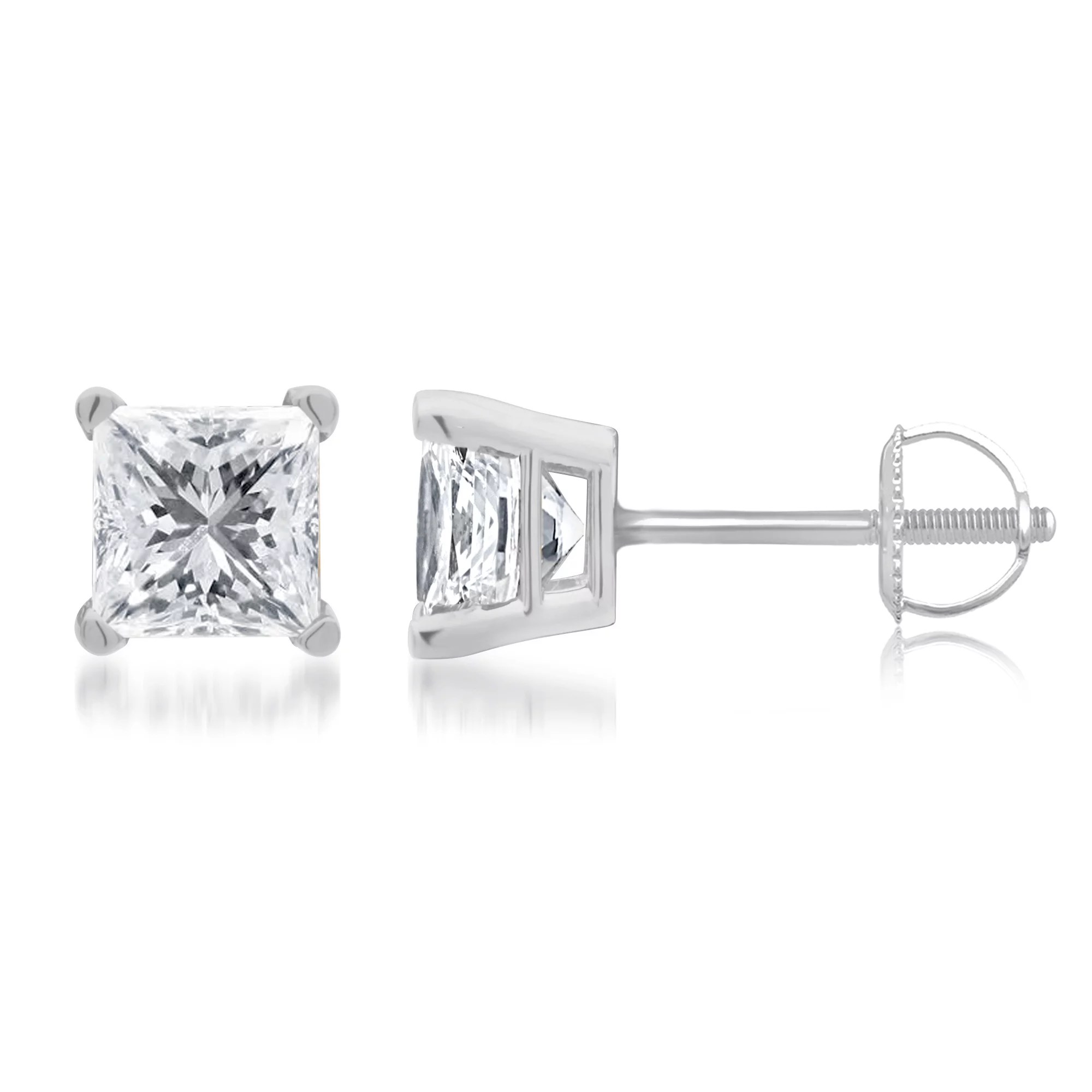 1 50 Ct T W Princess Cut Diamond Stud Earrings In 14k White Gold Bjs Wholesale Club