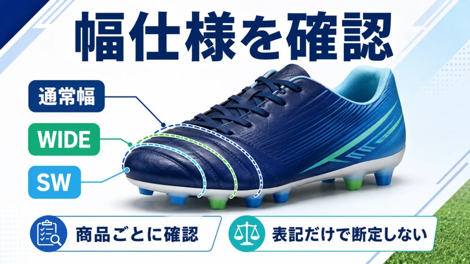 モナルシーダの通常幅、WIDE、SWなどの幅仕様を商品ごとに確認する図解