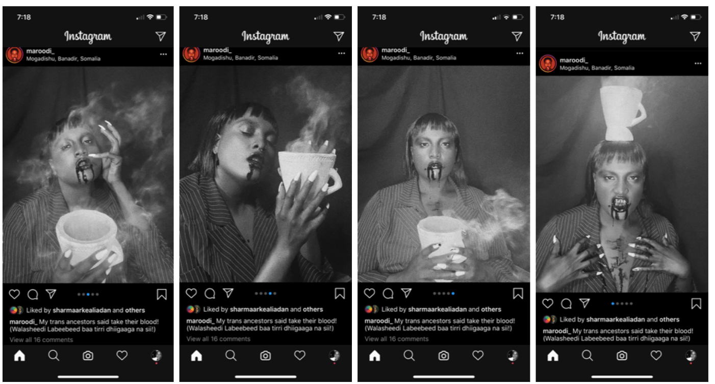 Four black and white screenshots of Maroodi’s instagram page