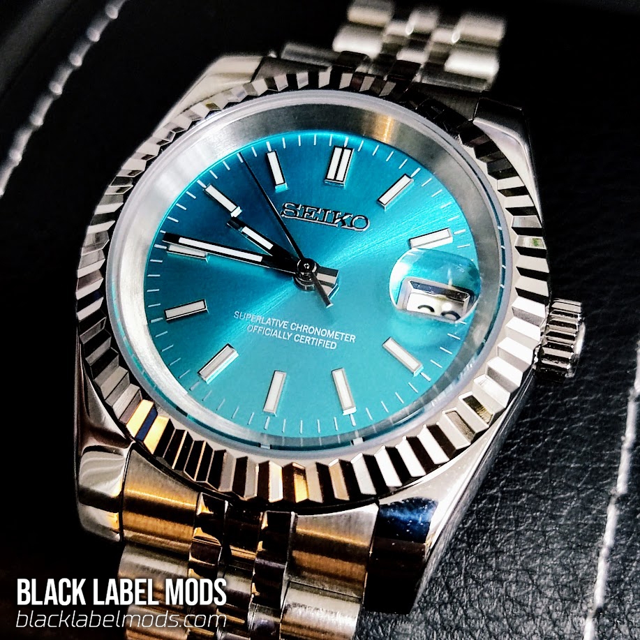 Buy 39mm Turquoise Datejust Style Custom Seiko Mod Watch - Black