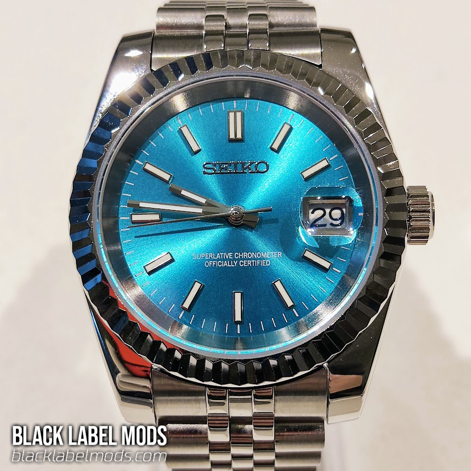 Buy 39mm Turquoise Datejust Style Custom Seiko Mod Watch - Black