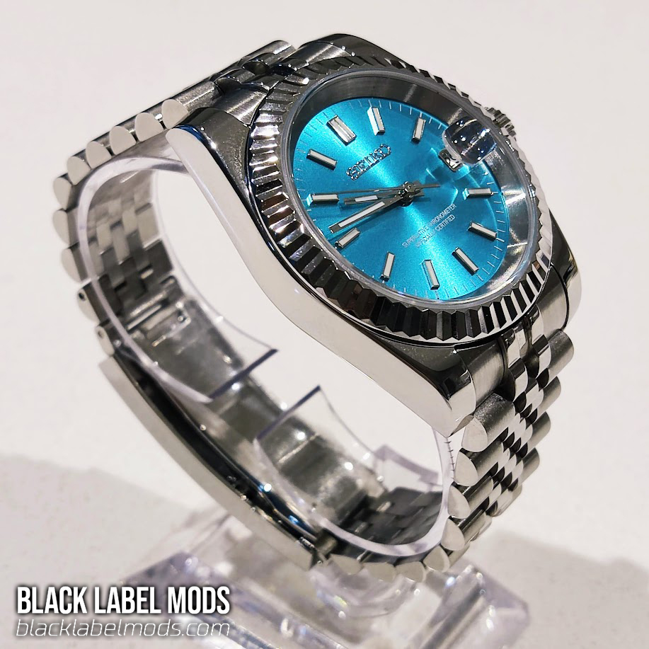 Buy 39mm Turquoise Datejust Style Custom Seiko Mod Watch - Black