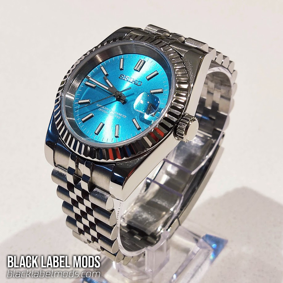 Buy 39mm Turquoise Datejust Style Custom Seiko Mod Watch - Black