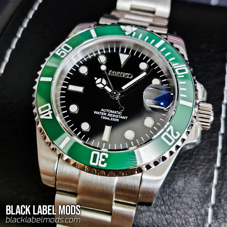 40mm “Hulk” Submariner Black Dial Custom Seiko Mod Watch - Black