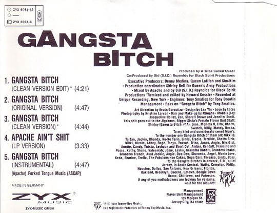 Apache - Gangsta Bitch (CD Single) {Back}