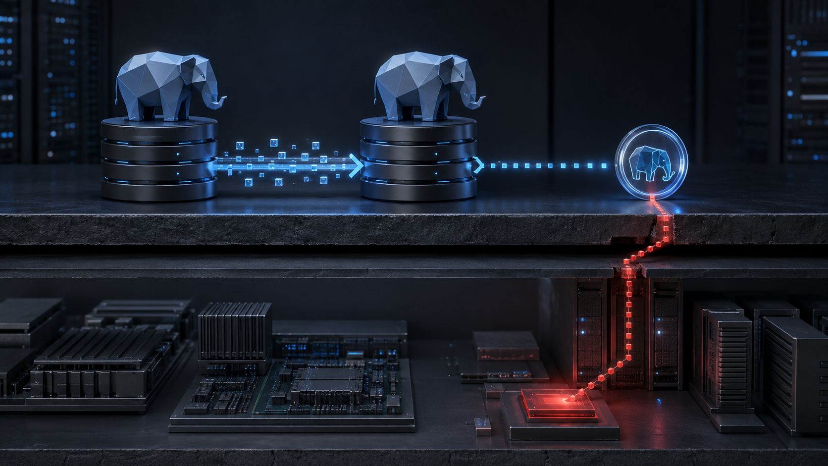 Replication account crossing from PostgreSQL into the database server operating system.