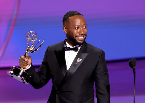 Lamorne Morris accepts the Emmy for best supporting actor in a limited or anthology series for "Fargo" in Los Angeles on Sept. 15. Kevin Winter / Getty Images
