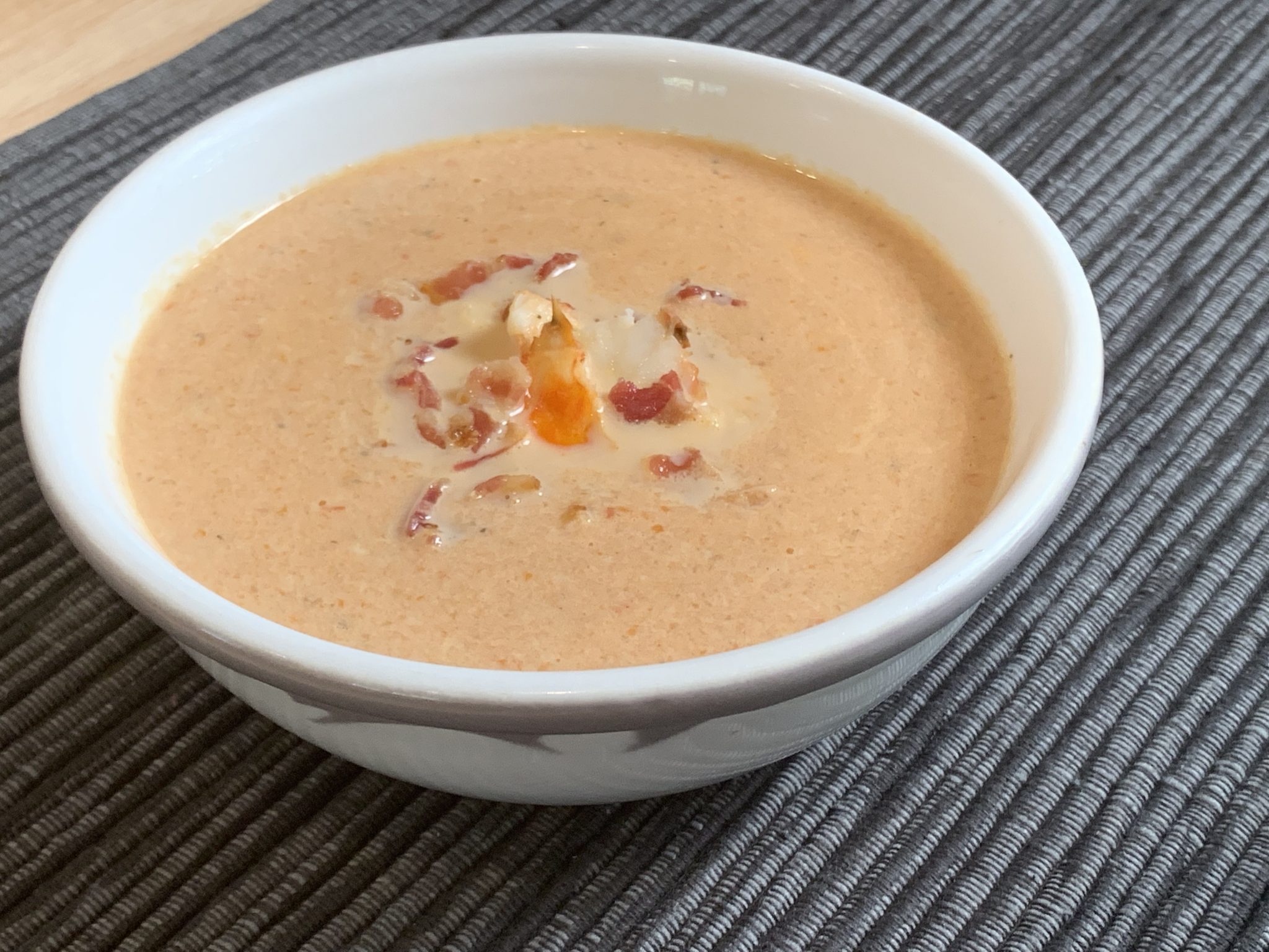 lobster bisque with crumbled bacon