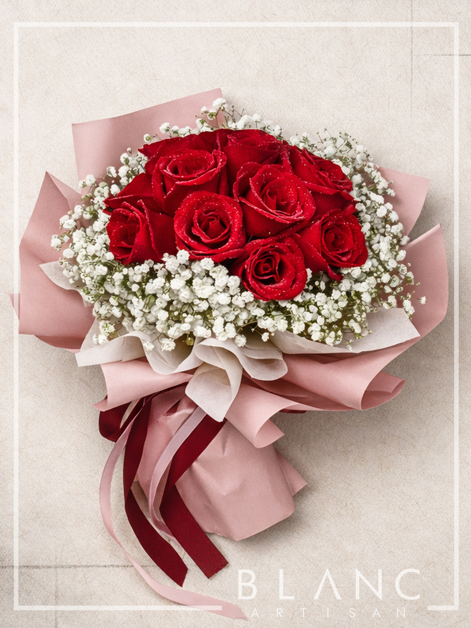 Red Rose and Baby's Breath Bouquet Delivery — TOKYO