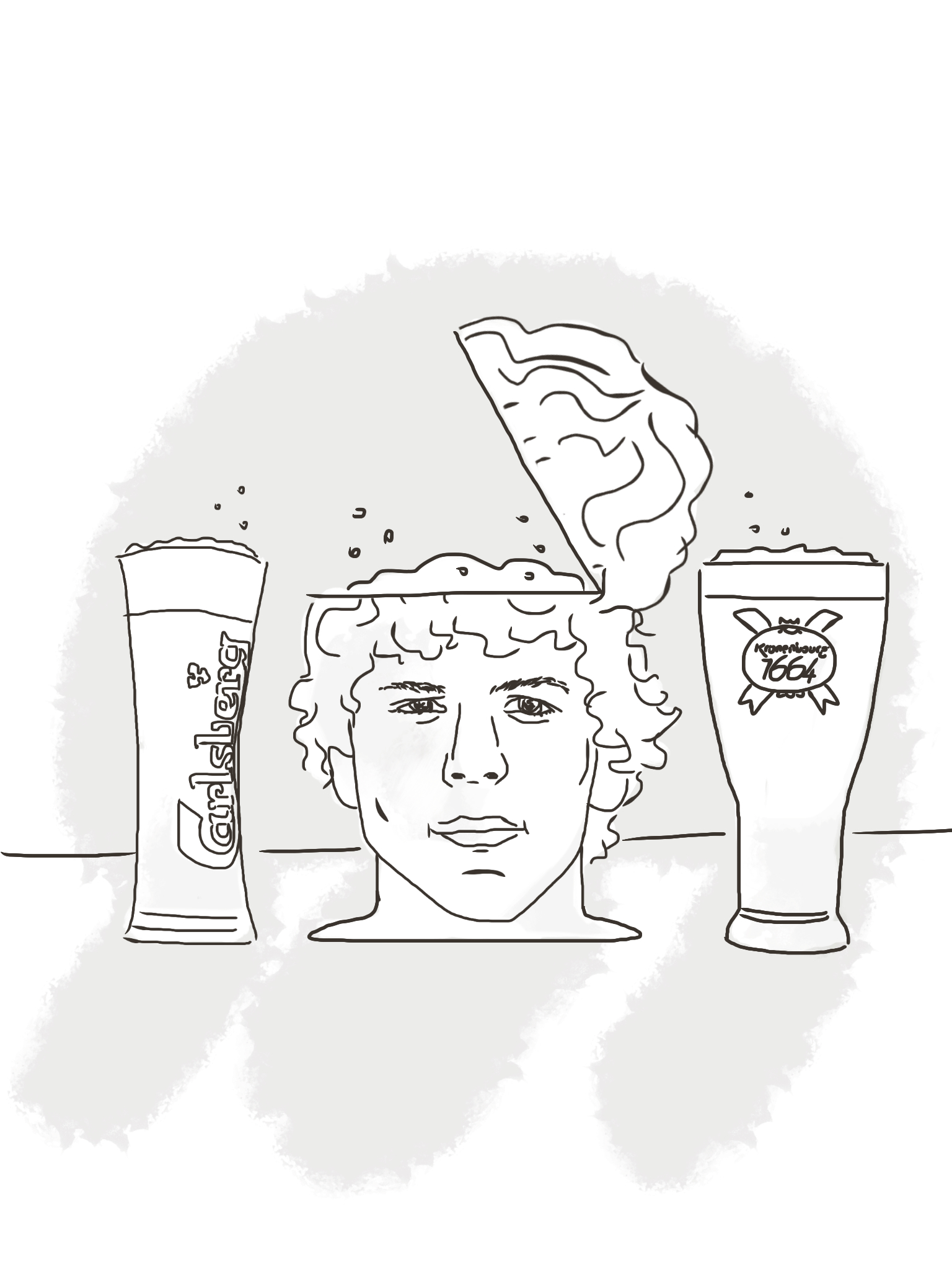 Illustration for Dan Corber's "A Few Good Tweets" : "Sweet I got my 3 favourite beers: Carlsberg, Kronenbourg and Jesse Eisenberg"