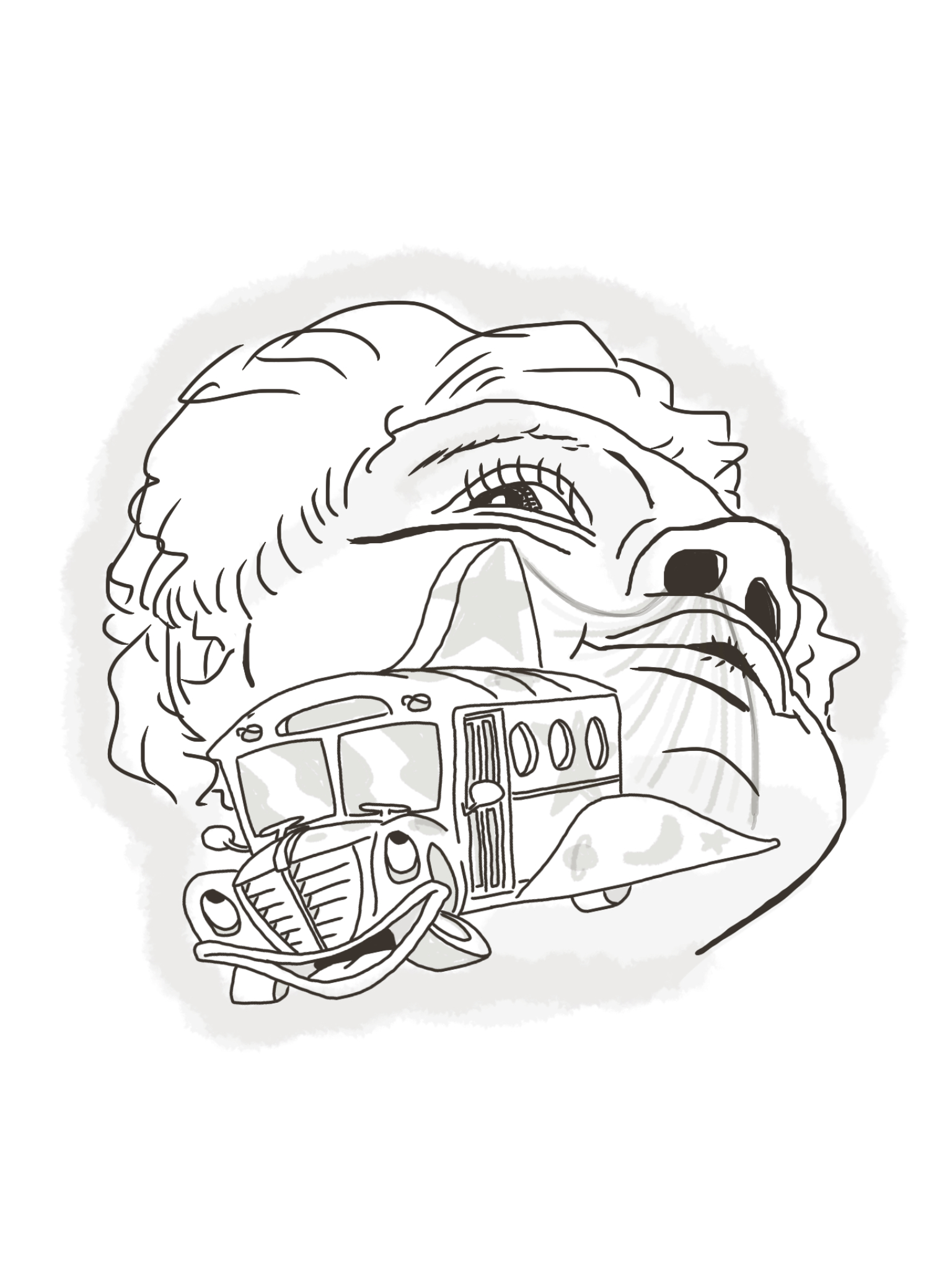 Illustration for Dan Corber's "A Few Good Tweets" : "Feels like there's something weird stuck in my nose and because I am an eternal optimist I am hoping it's just the Magic School Bus"