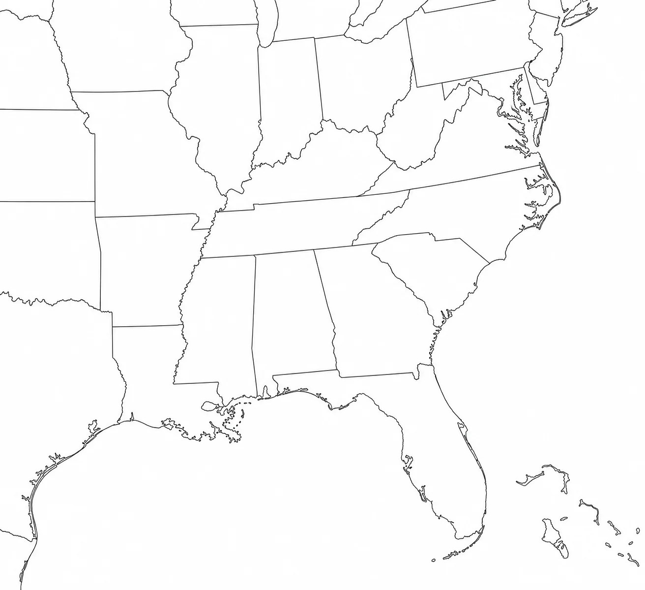 Southeast States Blank Map Printable