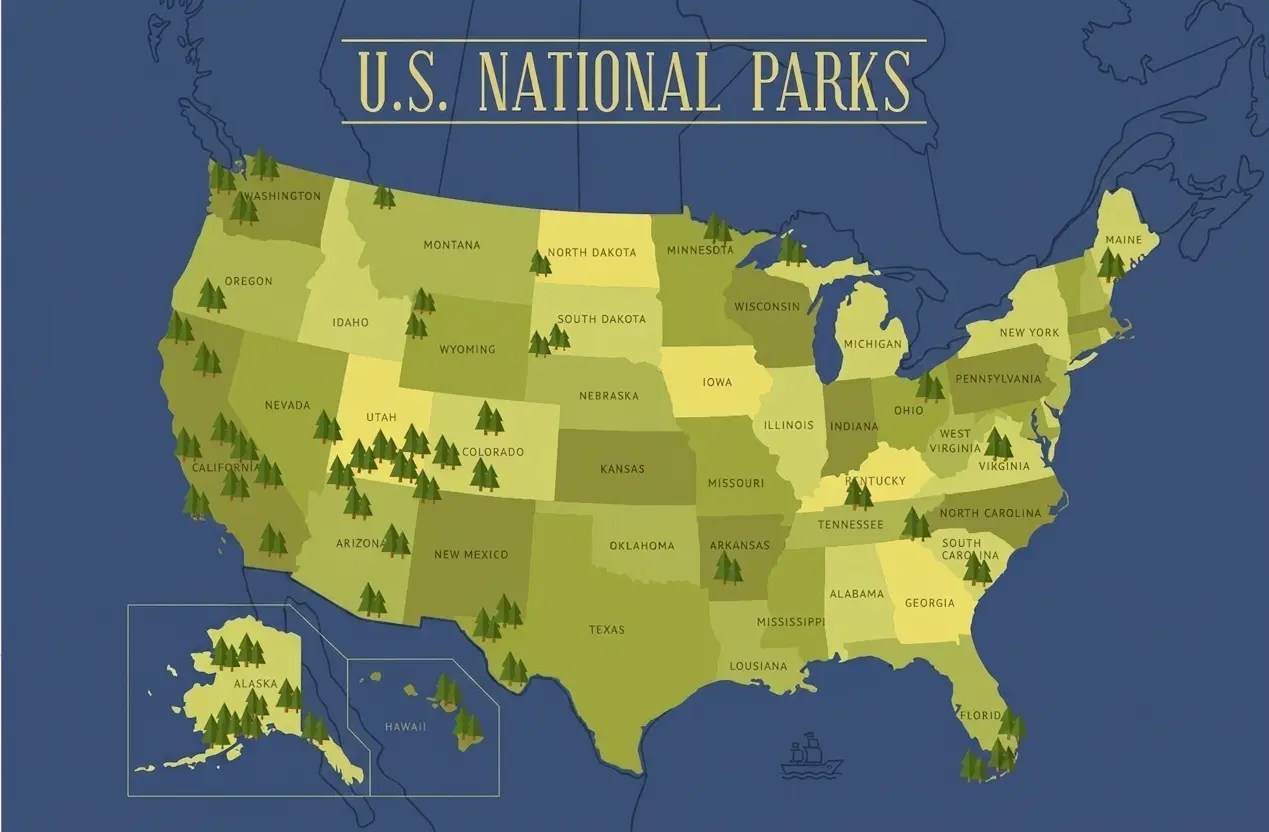 US National Parks & State Parks Map