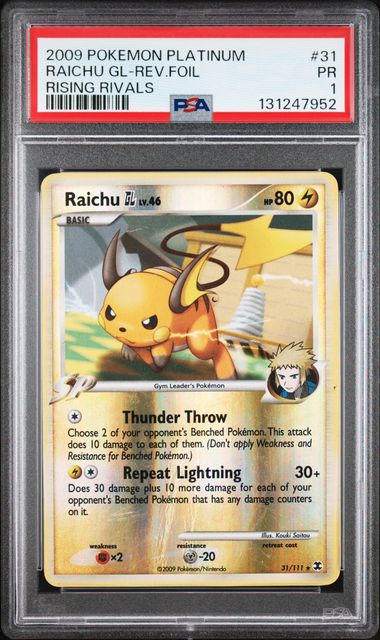 2009 POKEMON PLATINUM RISING RIVALS #31 RAICHU GL-REV.FOIL RISING RIVALS ( PSA 1 )