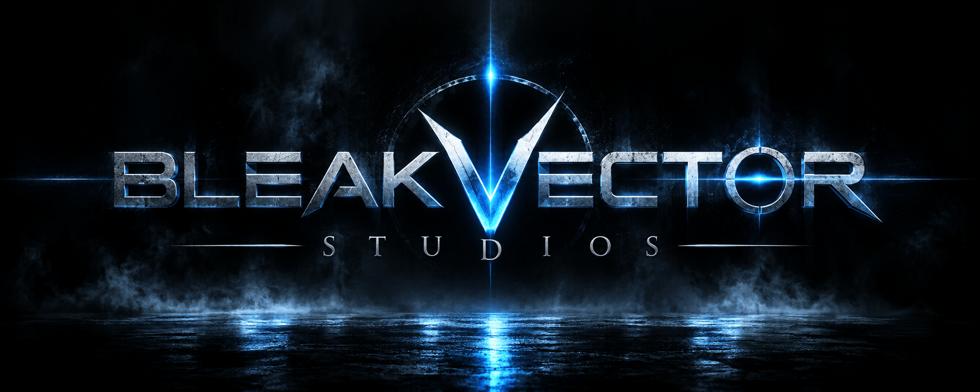 BleakVector Studios metallic logo with illuminated blue V