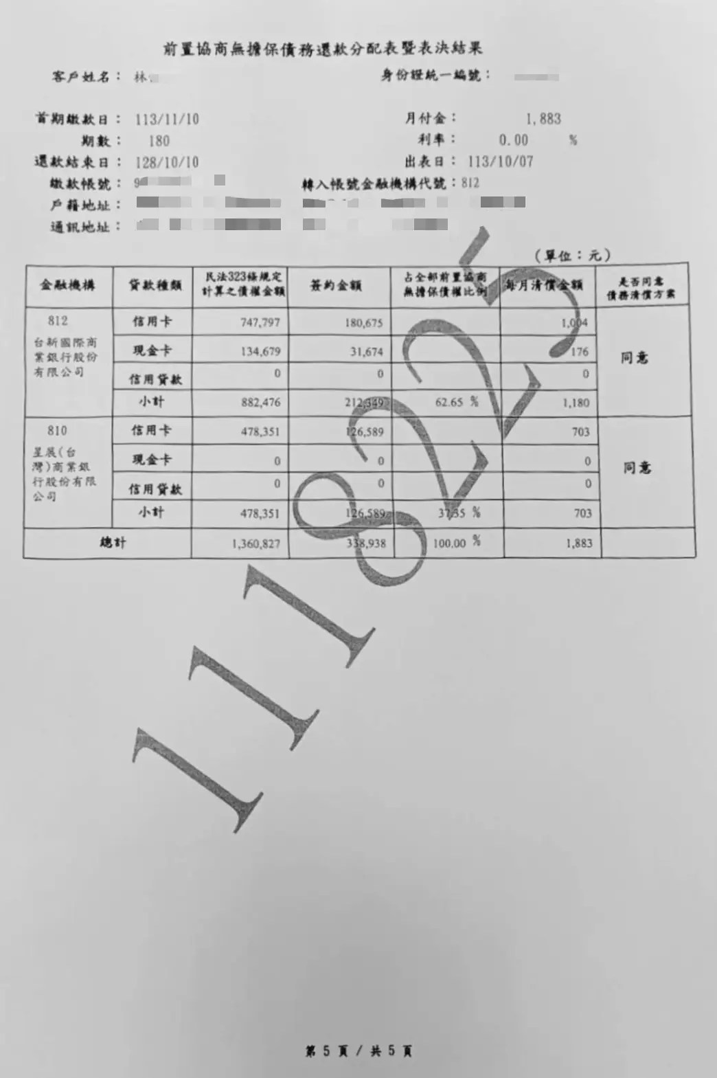 債權分配表