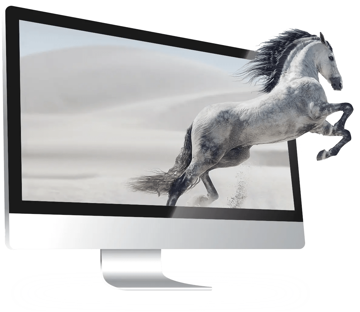 horse jumping out of a computer screen storytelling web site design