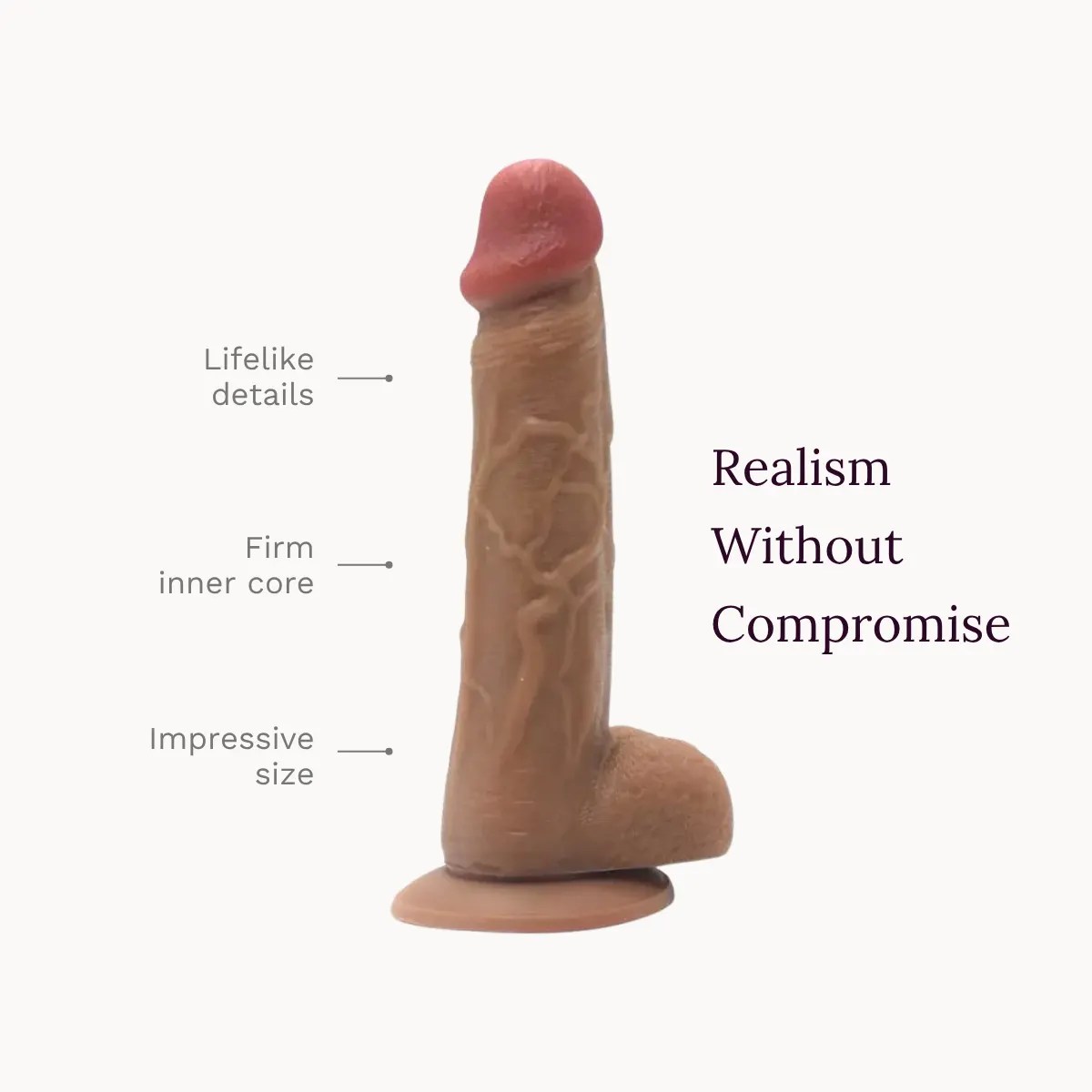 Adonis dildo key features: lifelike details, firm inner core, impressive size.