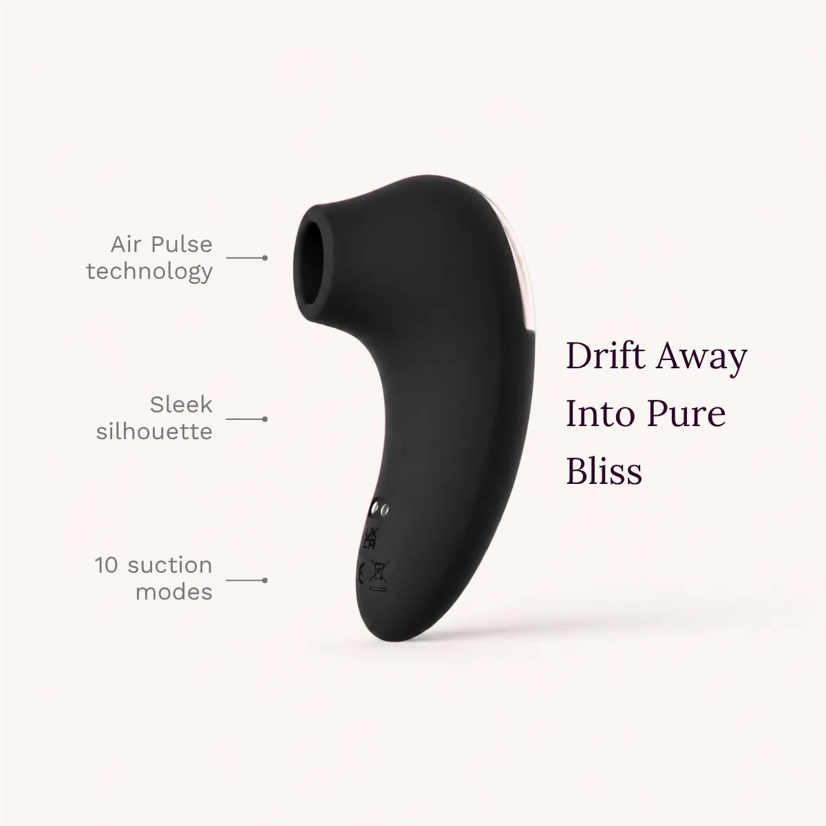 Aero Bliss vibrator key features: Air Pulse technology, sleek silhouette, 10 suction modes.